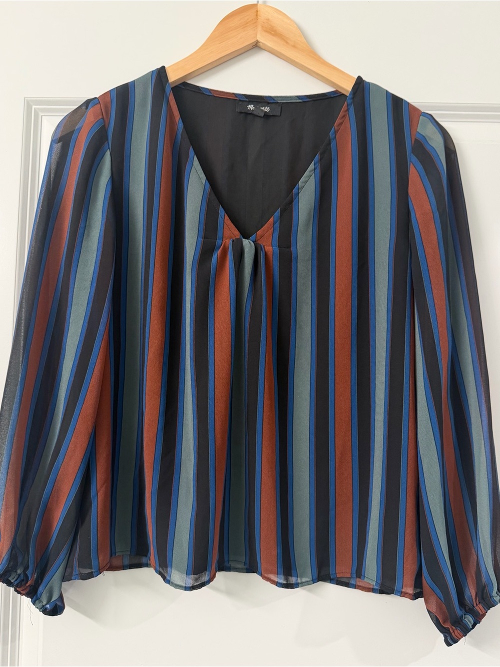 Madewell Women’s M Multicolor Striped Tie-Front Blouse Blue Rust Green